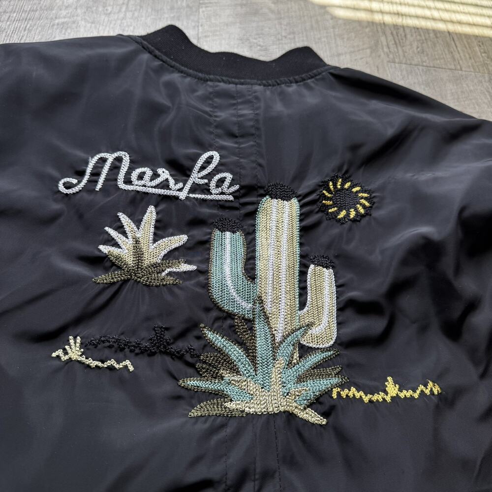Marfa Texas Size Large Cactus Bomber Jacket Textured Chain Stitch Embroidery